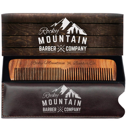 Rocky Mountain Barber Company Wood Hair Comb – Anti-Static, No Snag, Fine & Medium Teeth for Hair, Beard & Mustache – Premium Carrying Pouch & Gift Box Avelisse