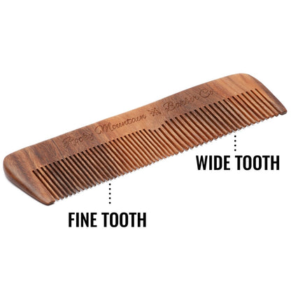 Rocky Mountain Barber Company Wood Hair Comb – Anti-Static, No Snag, Fine & Medium Teeth for Hair, Beard & Mustache – Premium Carrying Pouch & Gift Box Avelisse