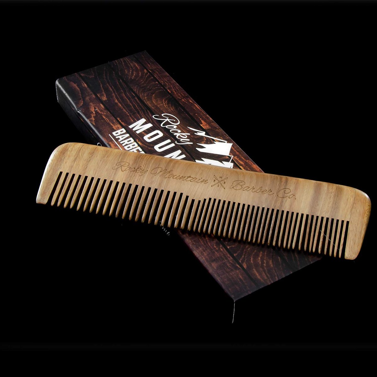 Rocky Mountain Barber Company Wood Hair Comb – Anti-Static, No Snag, Fine & Medium Teeth for Hair, Beard & Mustache – Premium Carrying Pouch & Gift Box Avelisse