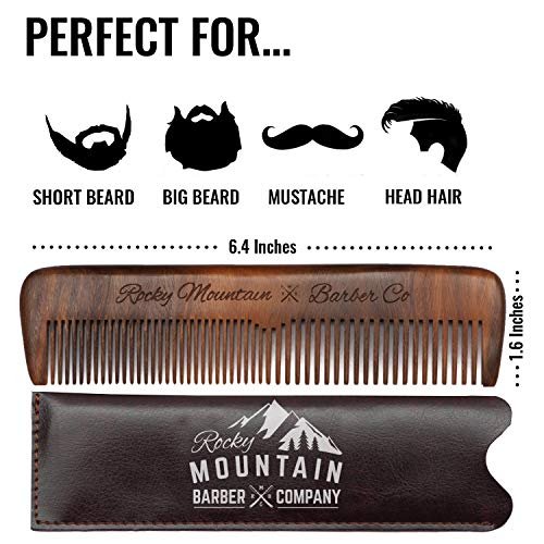 Rocky Mountain Barber Company Wood Hair Comb – Anti-Static, No Snag, Fine & Medium Teeth for Hair, Beard & Mustache – Premium Carrying Pouch & Gift Box Avelisse