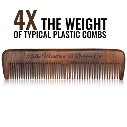 Rocky Mountain Barber Company Wood Hair Comb – Anti-Static, No Snag, Fine & Medium Teeth for Hair, Beard & Mustache – Premium Carrying Pouch & Gift Box Avelisse