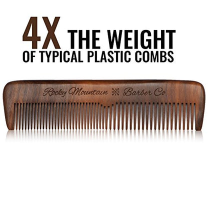 Rocky Mountain Barber Company Wood Hair Comb – Anti-Static, No Snag, Fine & Medium Teeth for Hair, Beard & Mustache – Premium Carrying Pouch & Gift Box Avelisse