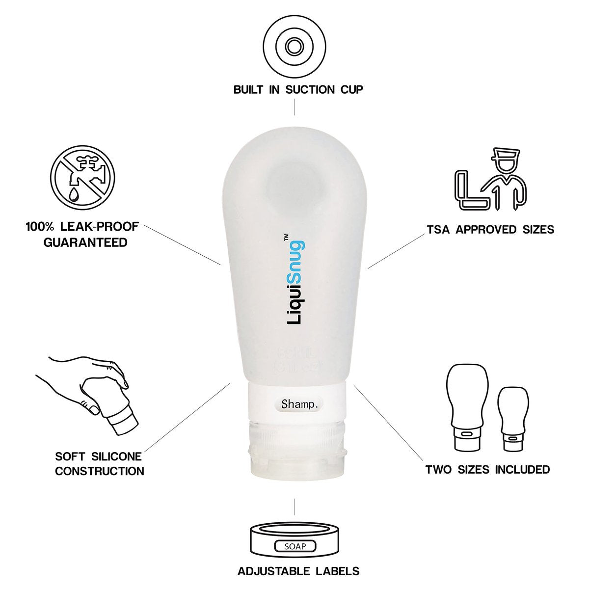 LiquiSnugs Premium Leak Proof Silicone Travel Bottles - TSA Approved Toiletry Containers with Suction Cups & Labels - görsel 9