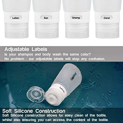 LiquiSnugs Premium Leak Proof Silicone Travel Bottles - TSA Approved Toiletry Containers with Suction Cups & Labels - görsel 6