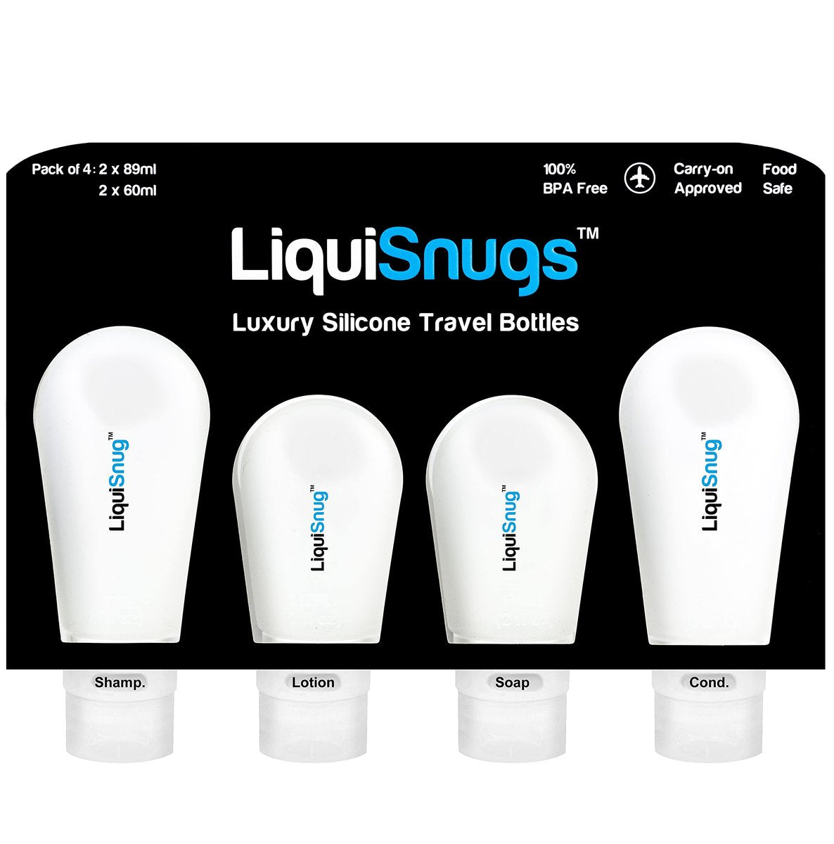 LiquiSnugs Premium Leak Proof Silicone Travel Bottles - TSA Approved Toiletry Containers with Suction Cups & Labels - görsel 1