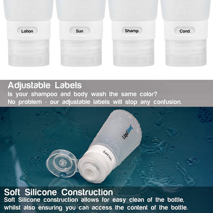 LiquiSnugs Premium Leak Proof Silicone Travel Bottles - TSA Approved Toiletry Containers with Suction Cups & Labels