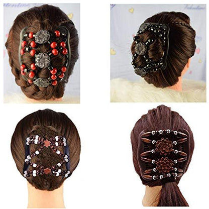 LOVEF Thick Hair Clip Combs – 5-Pack Bun Maker for Women, Waterproof Wood Hair Accessories for Long & Short Hair