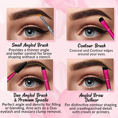 Vertex Eyebrow Brush Kit – Thin Angled Eye Brow Concealer & Contour Brush with Spoolie – 4 Piece Set for Filling, Shaping, and Defining Arches - görsel 6