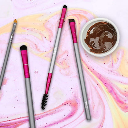 Vertex Eyebrow Brush Kit – Thin Angled Eye Brow Concealer & Contour Brush with Spoolie – 4 Piece Set for Filling, Shaping, and Defining Arches