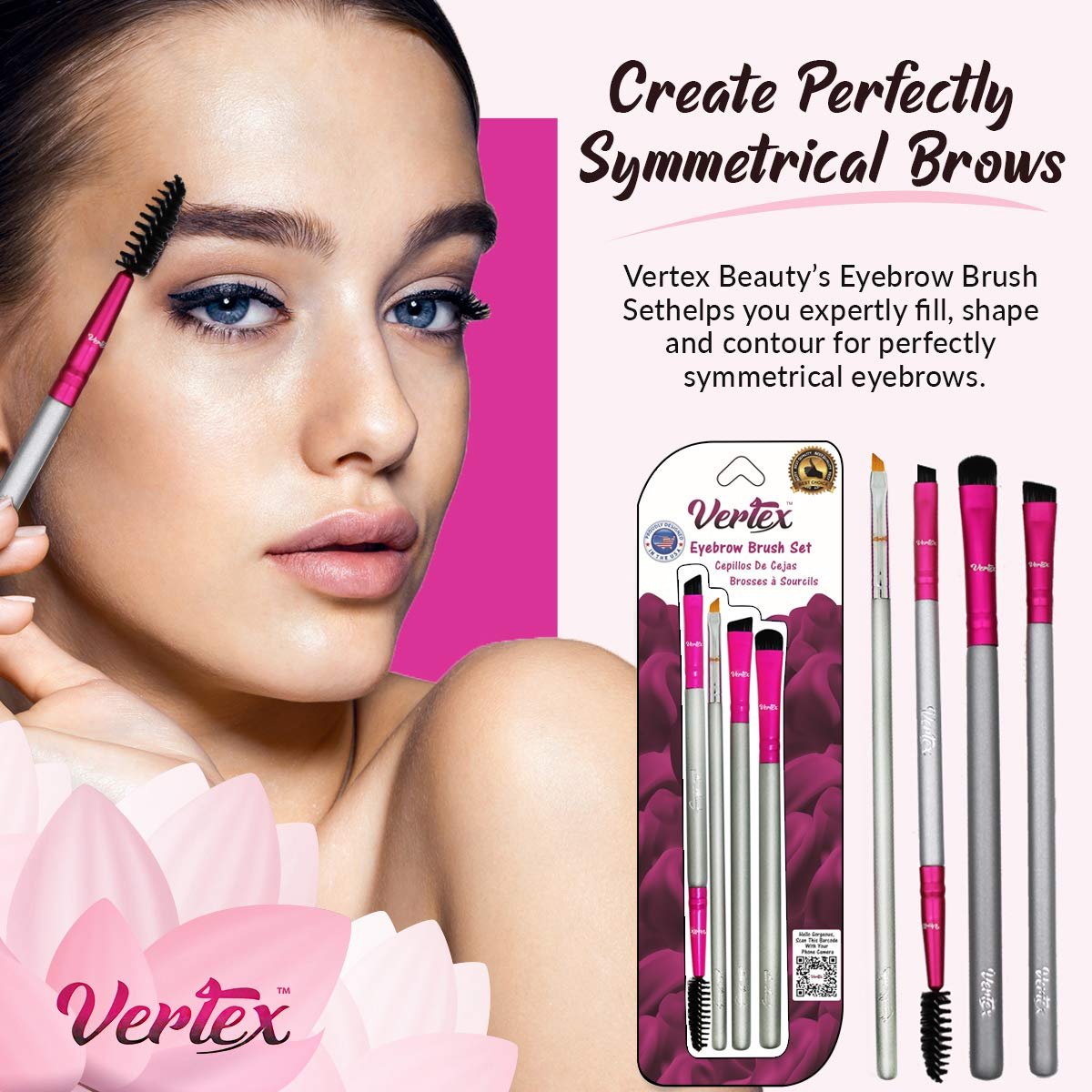 Vertex Eyebrow Brush Kit – Thin Angled Eye Brow Concealer & Contour Brush with Spoolie – 4 Piece Set for Filling, Shaping, and Defining Arches - görsel 7