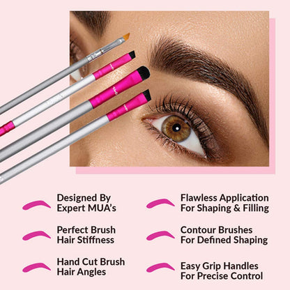 Vertex Eyebrow Brush Kit – Thin Angled Eye Brow Concealer & Contour Brush with Spoolie – 4 Piece Set for Filling, Shaping, and Defining Arches