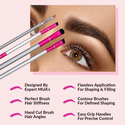 Vertex Eyebrow Brush Kit – Thin Angled Eye Brow Concealer & Contour Brush with Spoolie – 4 Piece Set for Filling, Shaping, and Defining Arches