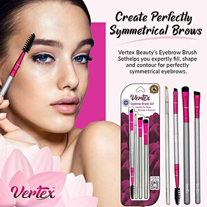 Vertex Eyebrow Brush Kit – Thin Angled Eye Brow Concealer & Contour Brush with Spoolie – 4 Piece Set for Filling, Shaping, and Defining Arches
