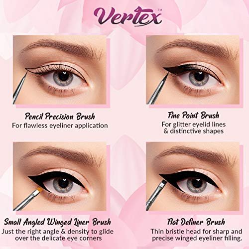 Vertex Fine Angled Eyeliner Brush Set - 4 Pack Precision Liquid & Gel Liner Applicator for Winged Cat Eye Looks - görsel 6