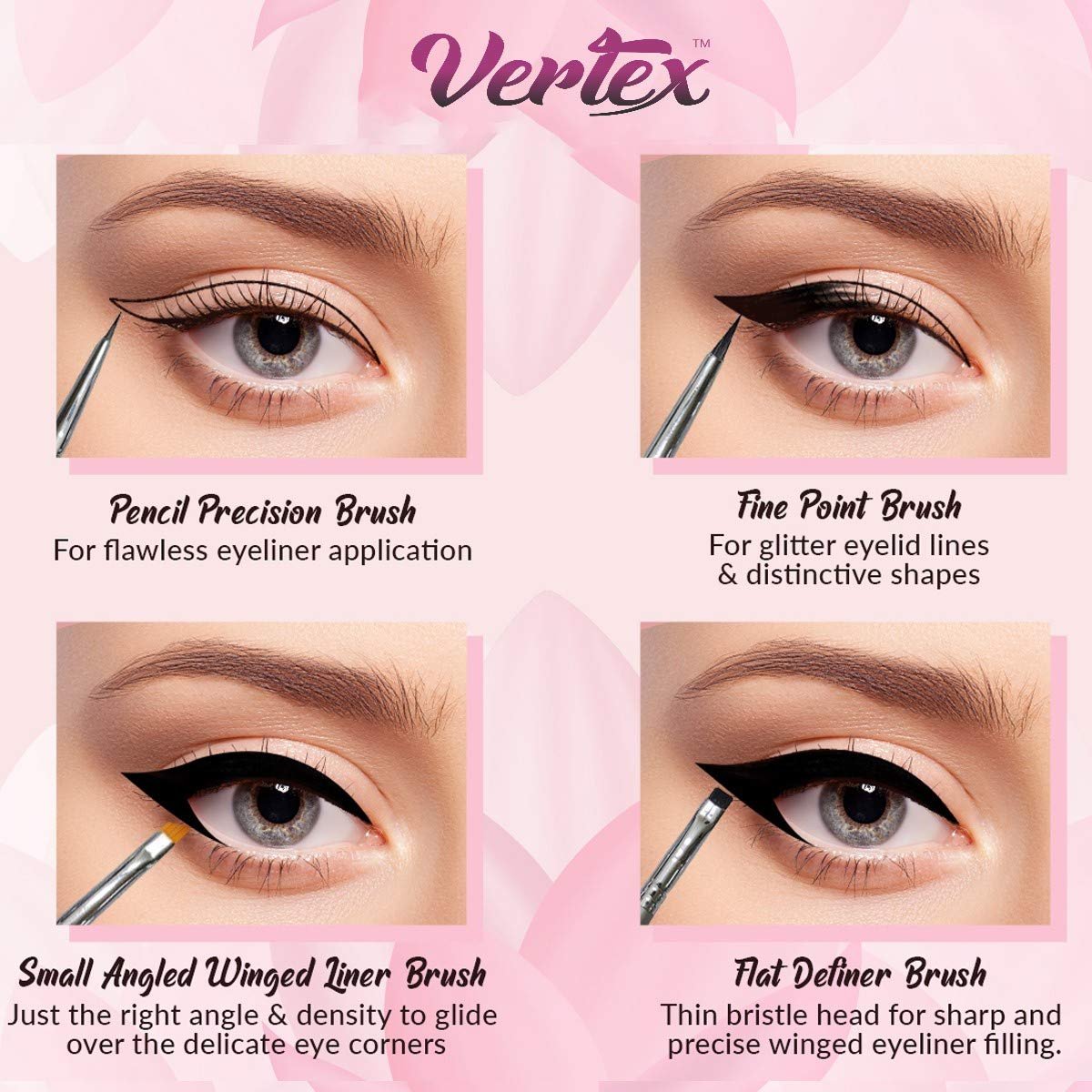 Vertex Fine Angled Eyeliner Brush Set - 4 Pack Precision Liquid & Gel Liner Applicator for Winged Cat Eye Looks - görsel 5