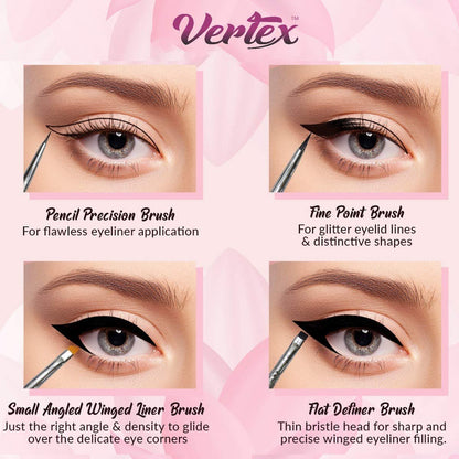 Vertex Fine Angled Eyeliner Brush Set - 4 Pack Precision Liquid & Gel Liner Applicator for Winged Cat Eye Looks