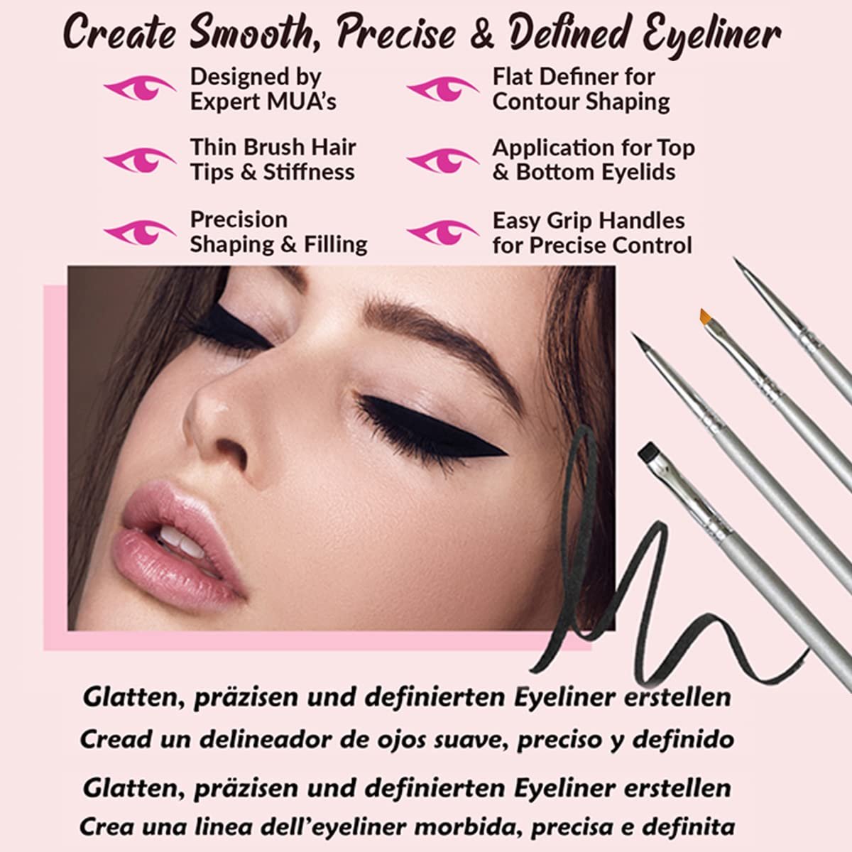 Vertex Fine Angled Eyeliner Brush Set - 4 Pack Precision Liquid & Gel Liner Applicator for Winged Cat Eye Looks - görsel 8