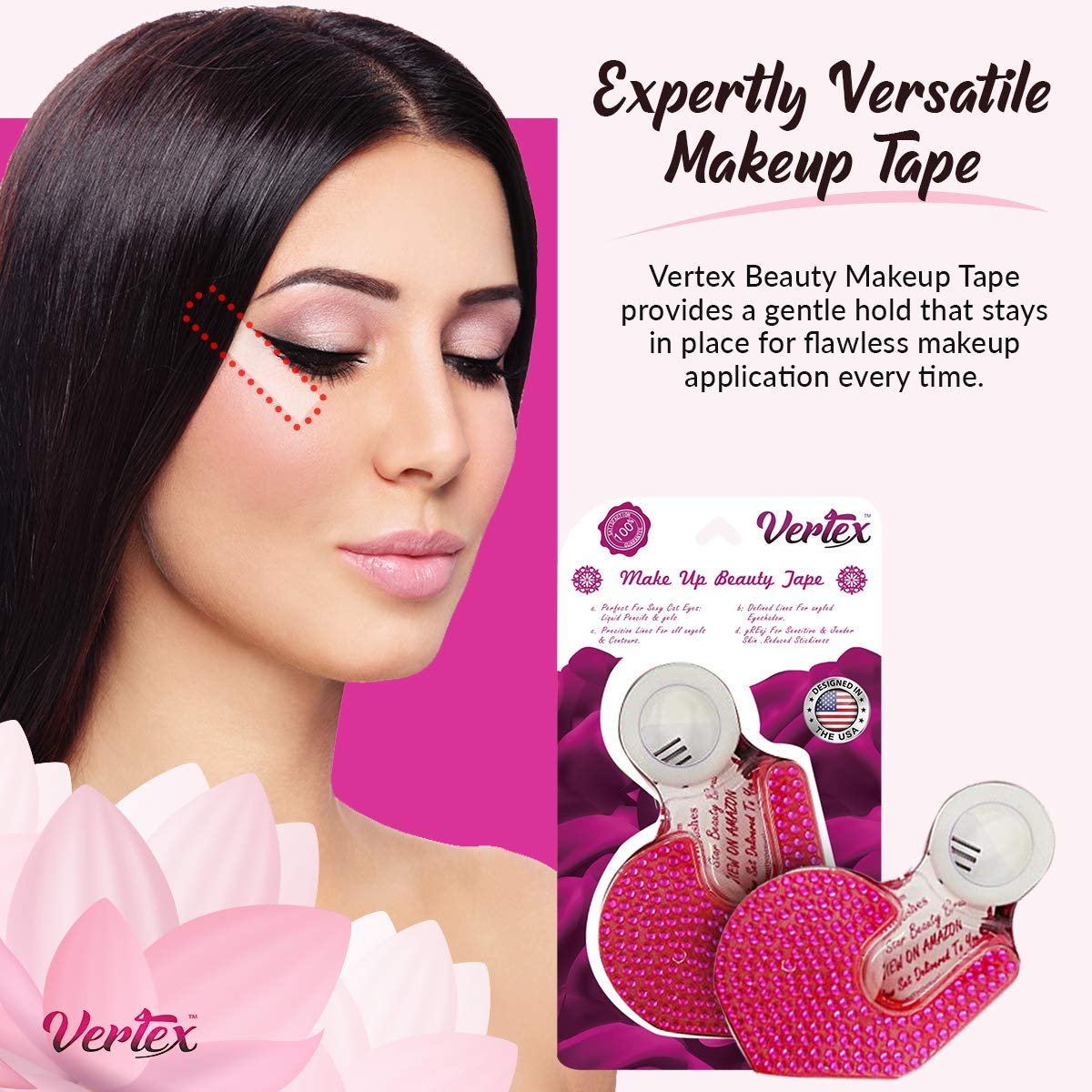 Vertex Makeup Tape Eyeliner Stencils - Pink, 1 Pack: Firm Hold Clean Edge for Perfect Wing Tips & Eyeshadow Lines - görsel 3