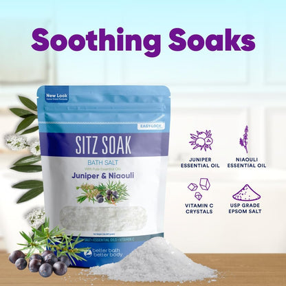 Sitz Bath Soak 2-Lbs Epsom Salt with Essential Oils - Hemorrhoid Soothing Bath Salts in BPA Free Pouch (32 oz) Avelisse
