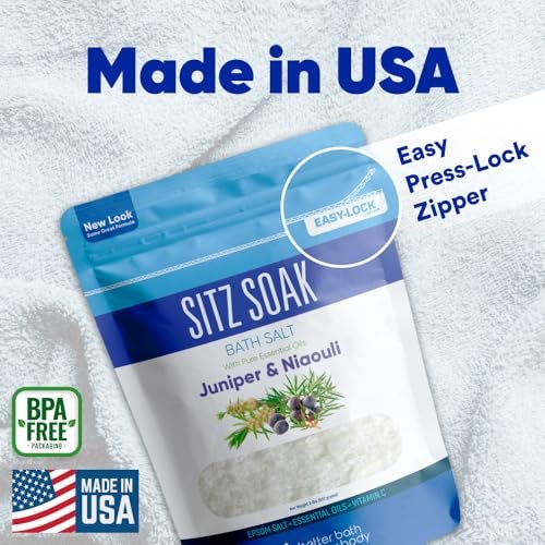 Sitz Bath Soak 2-Lbs Epsom Salt with Essential Oils - Hemorrhoid Soothing Bath Salts in BPA Free Pouch (32 oz) Avelisse