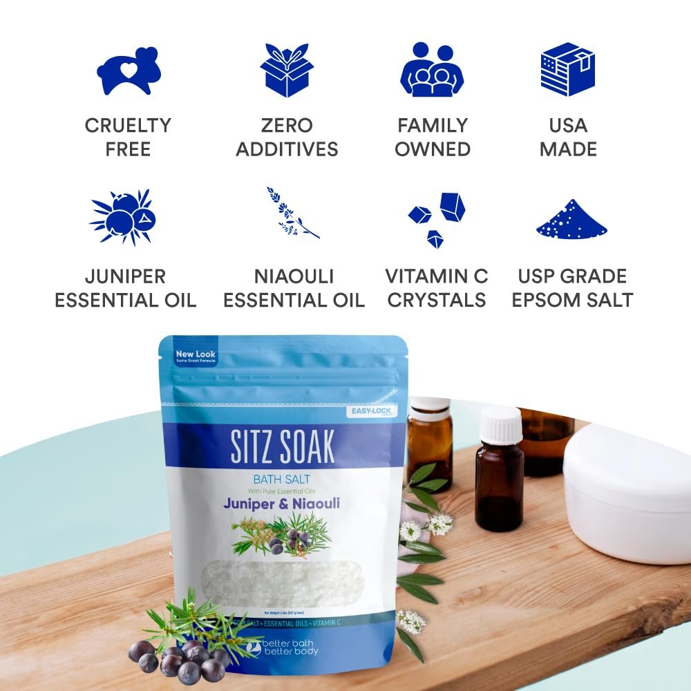 Sitz Bath Soak 2-Lbs Epsom Salt with Essential Oils - Hemorrhoid Soothing Bath Salts in BPA Free Pouch (32 oz) Avelisse