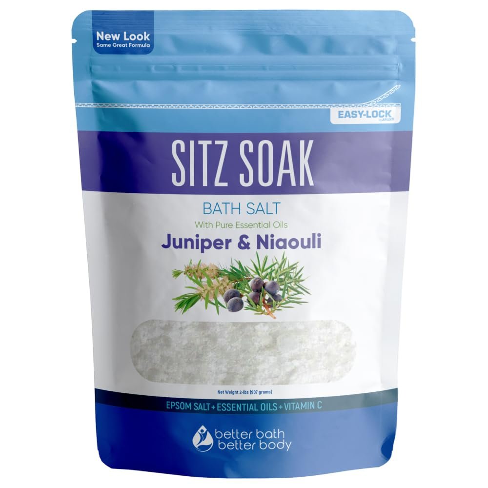 Sitz Bath Soak 2-Lbs Epsom Salt with Essential Oils - Hemorrhoid Soothing Bath Salts in BPA Free Pouch (32 oz) Avelisse