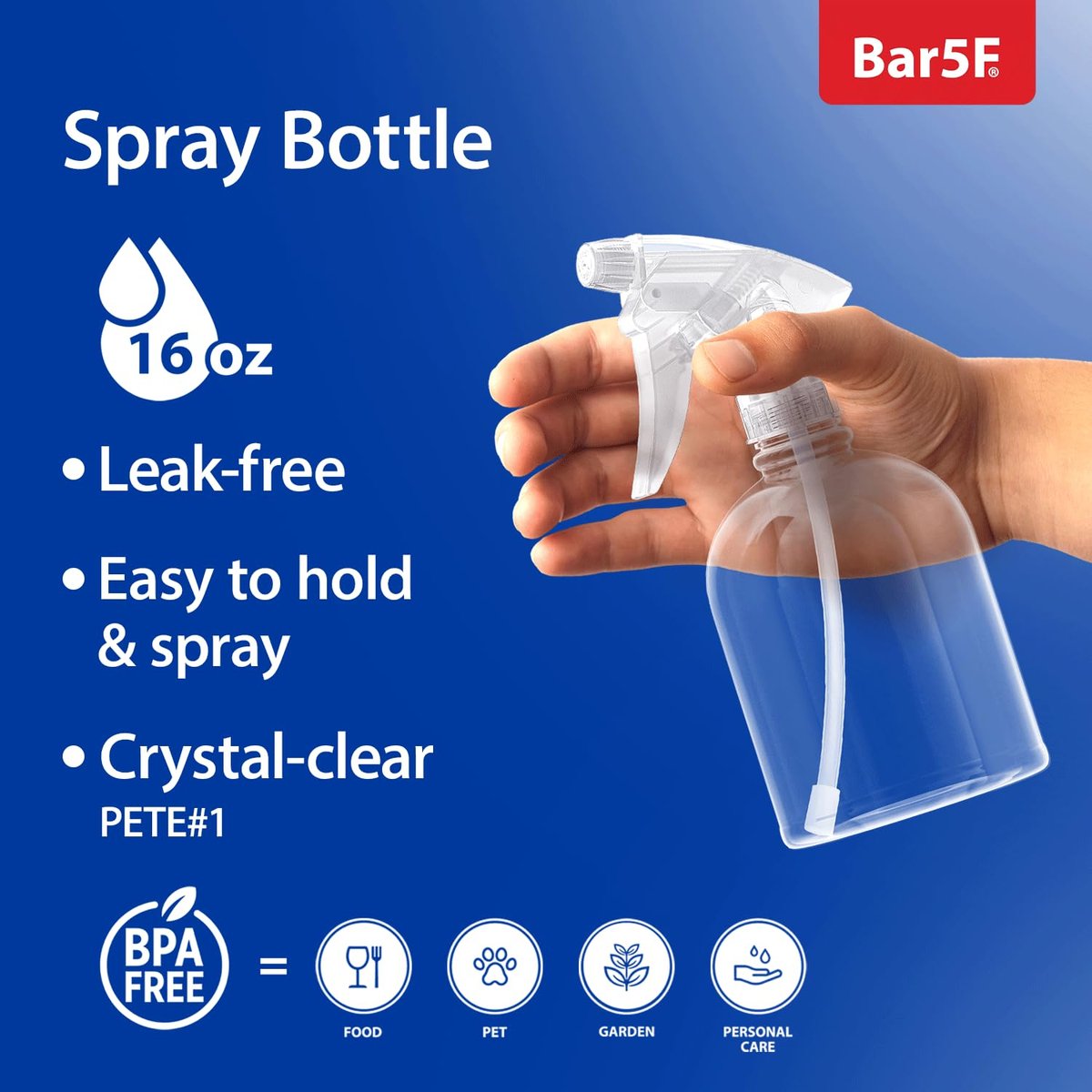 Bar5F 16 oz Plastic Spray Bottle – Leak Proof, Adjustable Mist to Stream, Heavy Duty for Hair Salons, Cleaning, Cooking & Spas - görsel 3