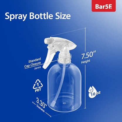 Bar5F 16 oz Plastic Spray Bottle – Leak Proof, Adjustable Mist to Stream, Heavy Duty for Hair Salons, Cleaning, Cooking & Spas