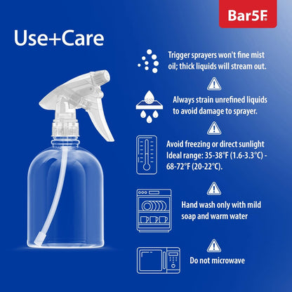 Bar5F 16 oz Plastic Spray Bottle – Leak Proof, Adjustable Mist to Stream, Heavy Duty for Hair Salons, Cleaning, Cooking & Spas