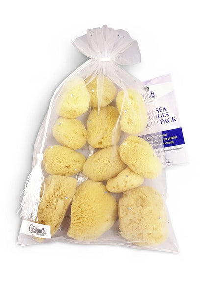 Constantia Beauty Natural Sea Silk Sponges - 12 Pack Reusable Cosmetic Sponges for Makeup Application, Blending & Removal, Face & Eye Cleaning, Yellow Avelisse