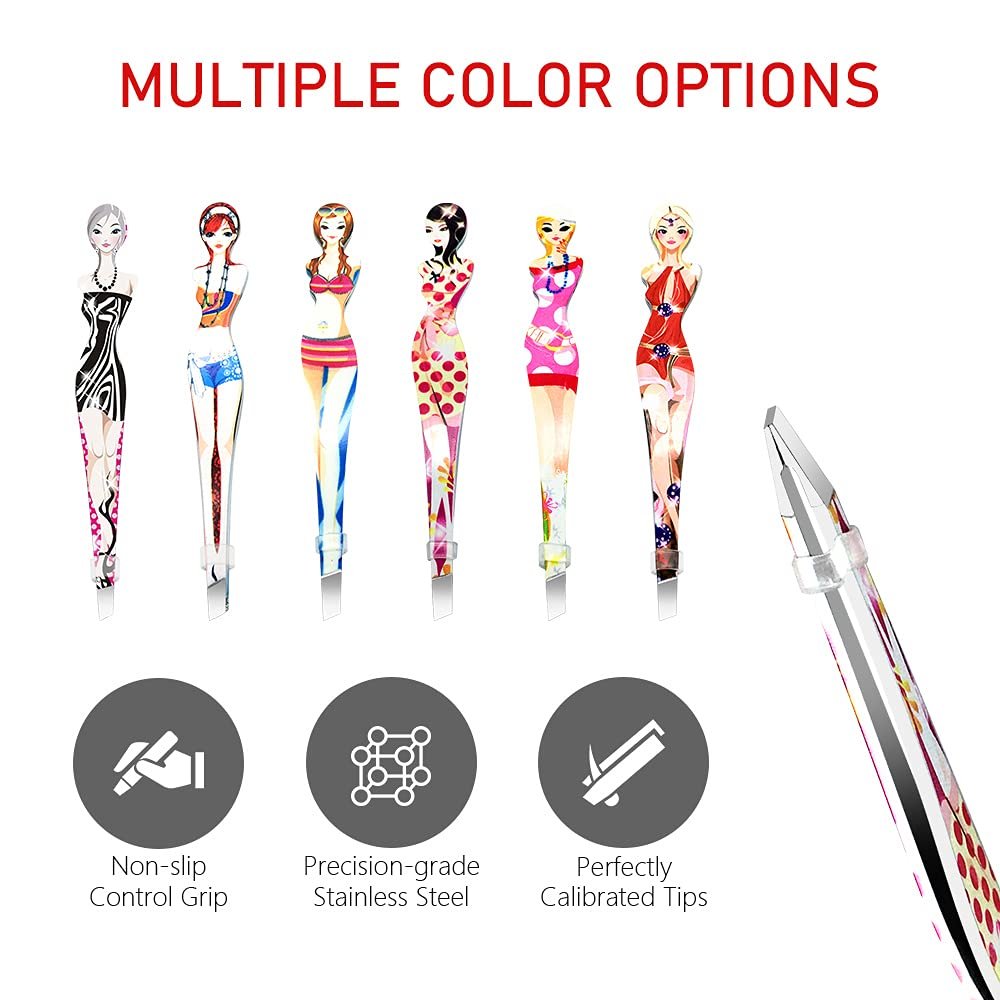 Professional Slant Tip Eyebrow Tweezers Set - 6 Pack Stainless Steel Hair Removal Tool for Bikini & Brow Grooming by Pinkiou - görsel 9