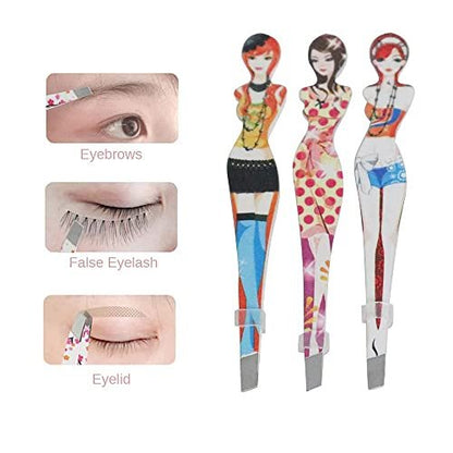 Professional Slant Tip Eyebrow Tweezers Set - 6 Pack Stainless Steel Hair Removal Tool for Bikini & Brow Grooming by Pinkiou