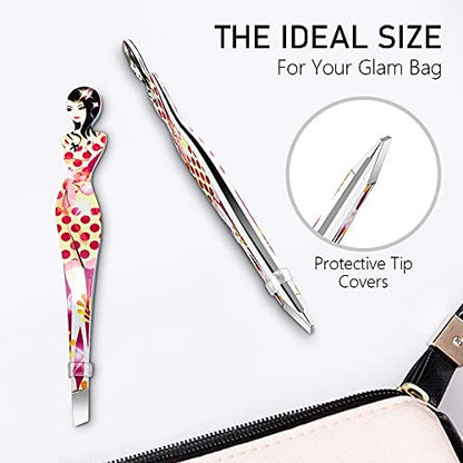Professional Slant Tip Eyebrow Tweezers Set - 6 Pack Stainless Steel Hair Removal Tool for Bikini & Brow Grooming by Pinkiou