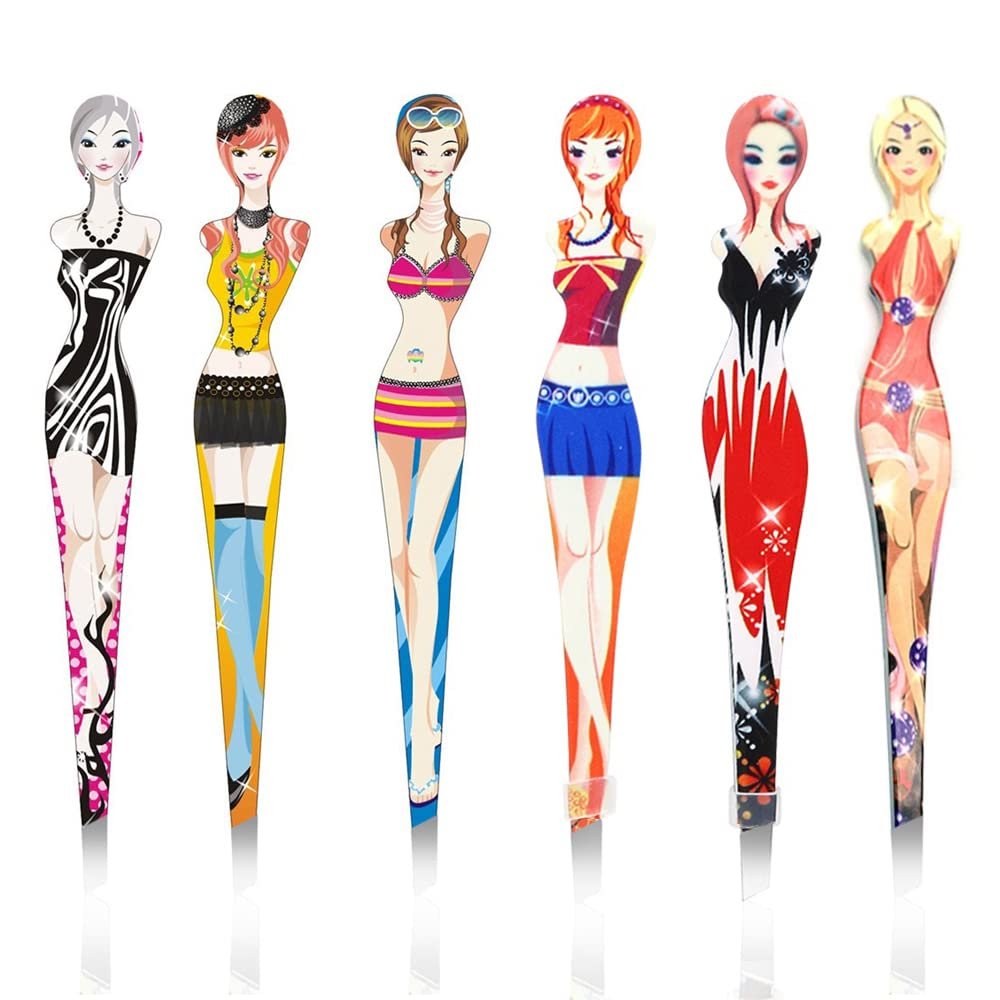 Professional Slant Tip Eyebrow Tweezers Set - 6 Pack Stainless Steel Hair Removal Tool for Bikini & Brow Grooming by Pinkiou - görsel 1