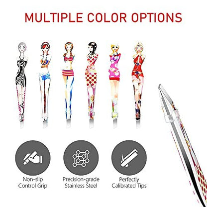 Professional Slant Tip Eyebrow Tweezers Set - 6 Pack Stainless Steel Hair Removal Tool for Bikini & Brow Grooming by Pinkiou