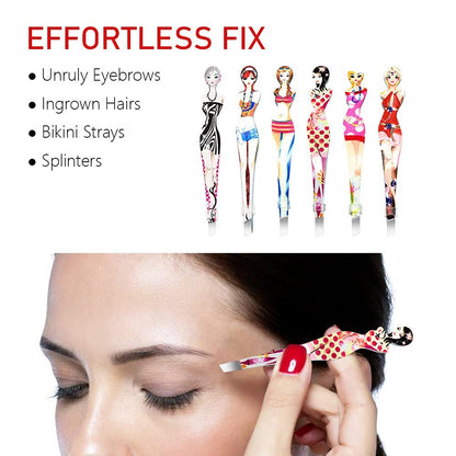 Professional Slant Tip Eyebrow Tweezers Set - 6 Pack Stainless Steel Hair Removal Tool for Bikini & Brow Grooming by Pinkiou