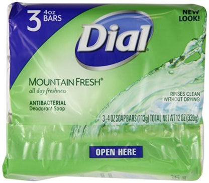 Dial Antibacterial Bar Soap, Mountain Fresh, 4 Ounce, 3 Bars - Effective Hand & Body Cleansing