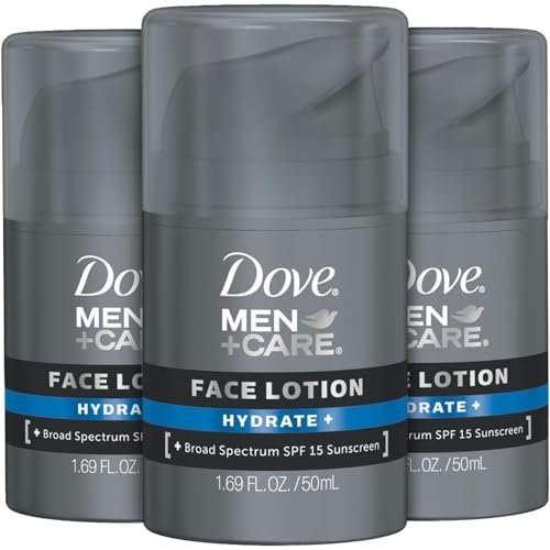 Dove Men+ Care Hydrating Face Lotion Sunscreen SPF 15+ 3-Pack – Advanced Protection for Dry Skin, 1.69 Oz Each Avelisse
