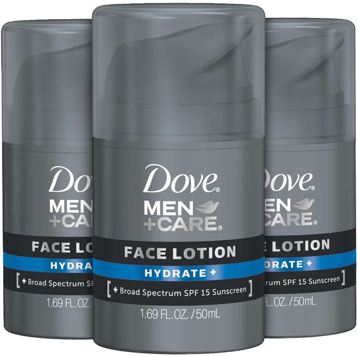 Dove Men+ Care Hydrating Face Lotion Sunscreen SPF 15+ 3-Pack – Advanced Protection for Dry Skin, 1.69 Oz Each Avelisse