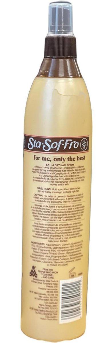 Sta Sof Fro Extra Dry Hair and Scalp Spray - 16 oz (500 mL) - Moisturizing Sheen Spray for Natural Hair Avelisse