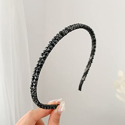 Ruihfas 6 Pack Crystal Headbands for Women - Double Row Rhinestone Narrow Hair Hoops, Glitter Bling Wedding Party Hair Accessories, Thin Skinny Headband Set