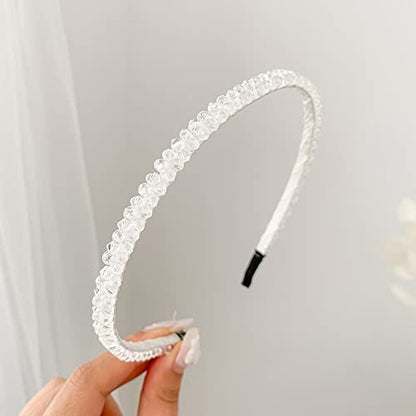 Ruihfas 6 Pack Crystal Headbands for Women - Double Row Rhinestone Narrow Hair Hoops, Glitter Bling Wedding Party Hair Accessories, Thin Skinny Headband Set