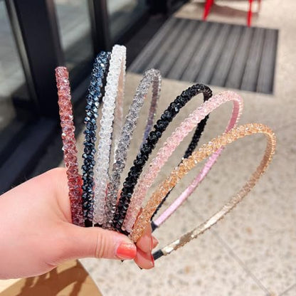 Ruihfas 6 Pack Crystal Headbands for Women - Double Row Rhinestone Narrow Hair Hoops, Glitter Bling Wedding Party Hair Accessories, Thin Skinny Headband Set