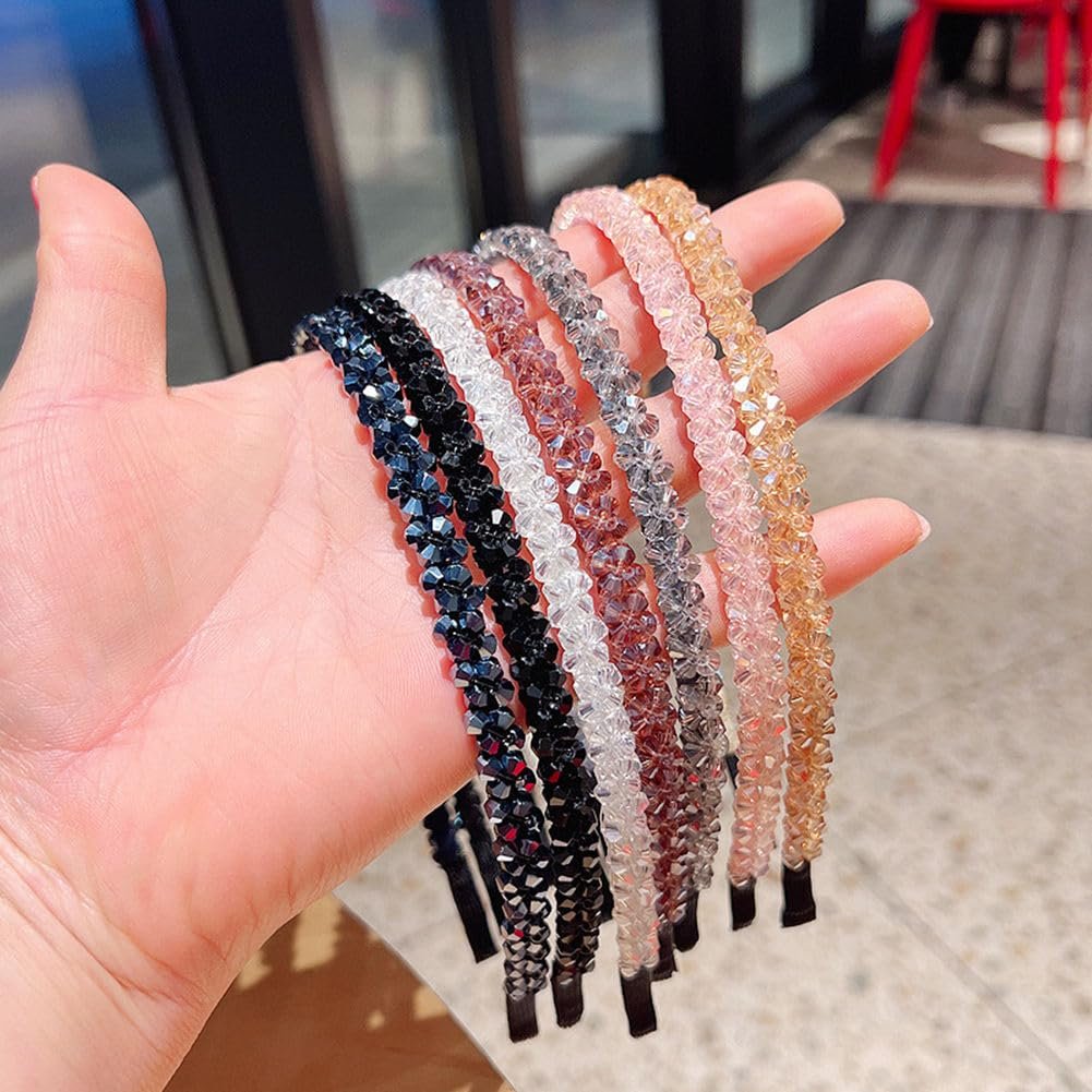 Ruihfas 6 Pack Crystal Headbands for Women - Double Row Rhinestone Narrow Hair Hoops, Glitter Bling Wedding Party Hair Accessories, Thin Skinny Headband Set - görsel 5