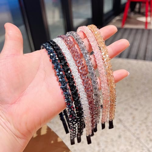 Ruihfas 6 Pack Crystal Headbands for Women - Double Row Rhinestone Narrow Hair Hoops, Glitter Bling Wedding Party Hair Accessories, Thin Skinny Headband Set - görsel 6