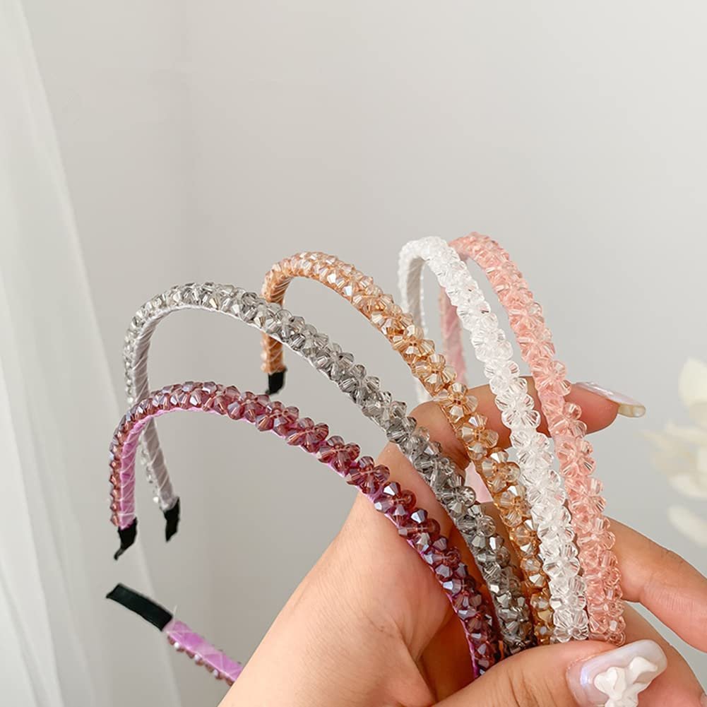 Ruihfas 6 Pack Crystal Headbands for Women - Double Row Rhinestone Narrow Hair Hoops, Glitter Bling Wedding Party Hair Accessories, Thin Skinny Headband Set - görsel 7