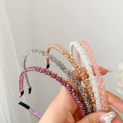 Ruihfas 6 Pack Crystal Headbands for Women - Double Row Rhinestone Narrow Hair Hoops, Glitter Bling Wedding Party Hair Accessories, Thin Skinny Headband Set