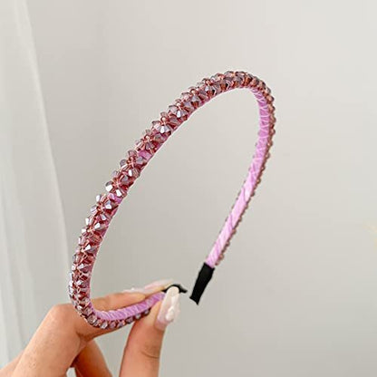 Ruihfas 6 Pack Crystal Headbands for Women - Double Row Rhinestone Narrow Hair Hoops, Glitter Bling Wedding Party Hair Accessories, Thin Skinny Headband Set