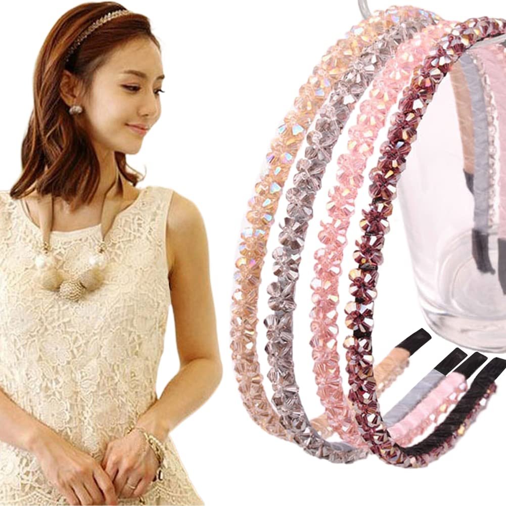 Ruihfas 6 Pack Crystal Headbands for Women - Double Row Rhinestone Narrow Hair Hoops, Glitter Bling Wedding Party Hair Accessories, Thin Skinny Headband Set - görsel 1
