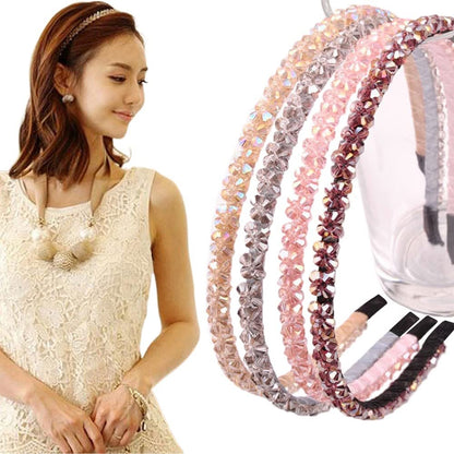 Ruihfas 6 Pack Crystal Headbands for Women - Double Row Rhinestone Narrow Hair Hoops, Glitter Bling Wedding Party Hair Accessories, Thin Skinny Headband Set